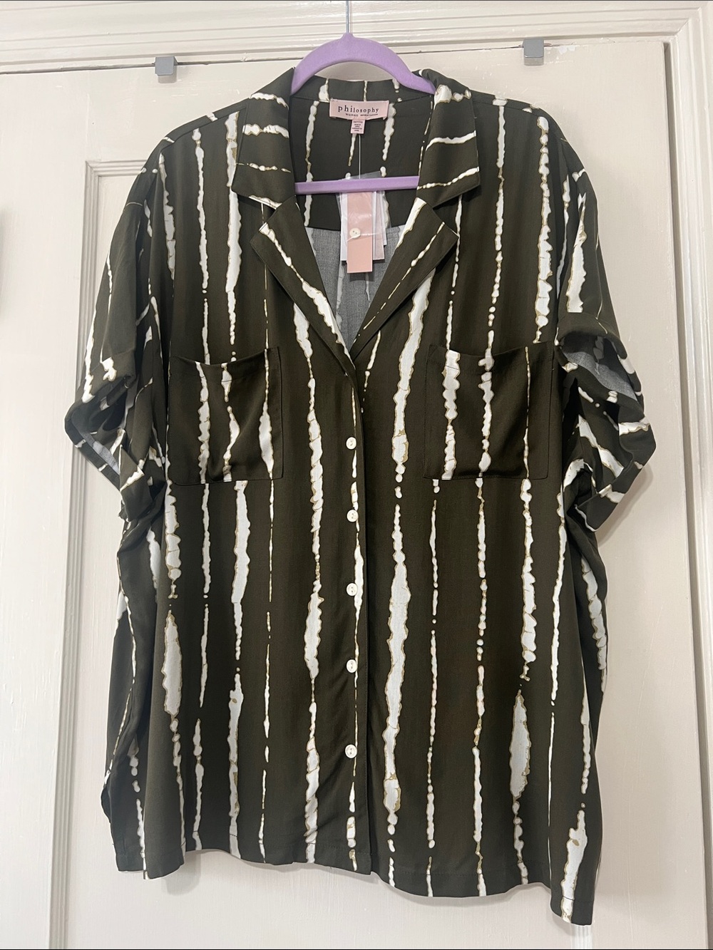Philosophy 2-piece Olive Green & White Vertical Stripe set